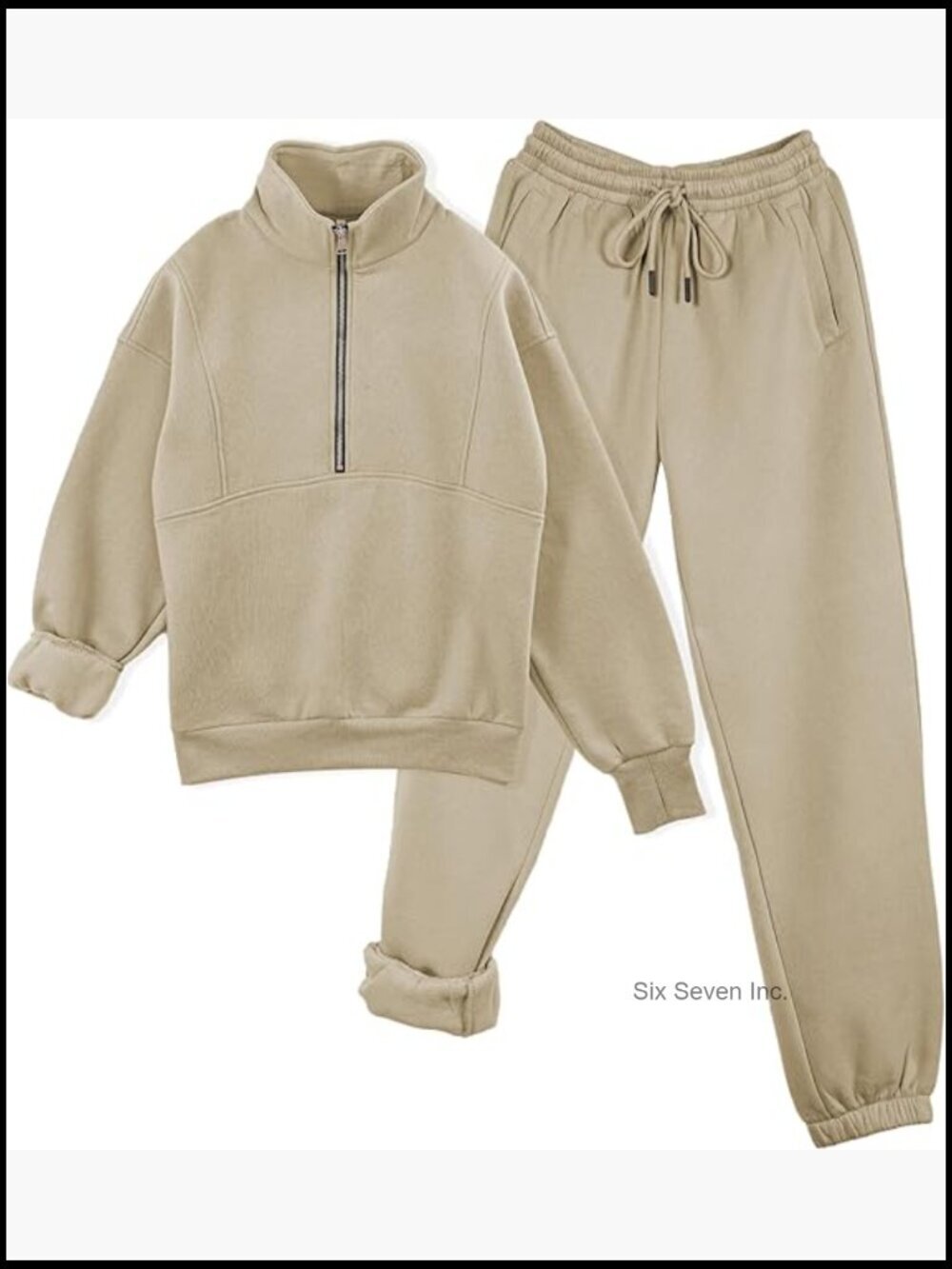 Fleece Lined Jogging Sweatpants and Half Zip Sweatshirt 2 Piece Set